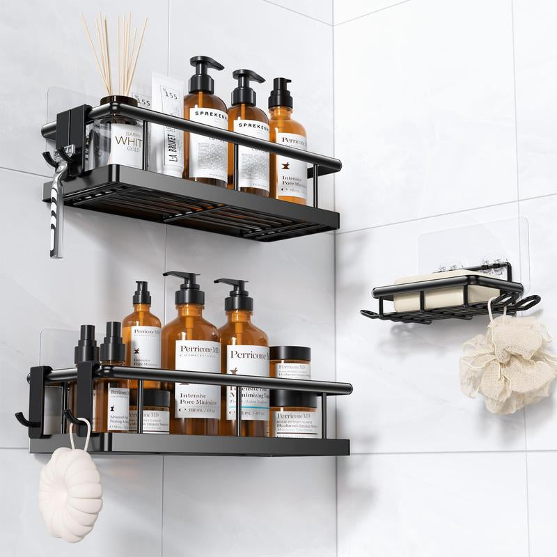 Shower Caddy No Drilling - Rustproof Adhesive Shower Organizer with Soap Holder, Large Capacity Storage Shelves for Bathroom, Kitchen & Home Decor