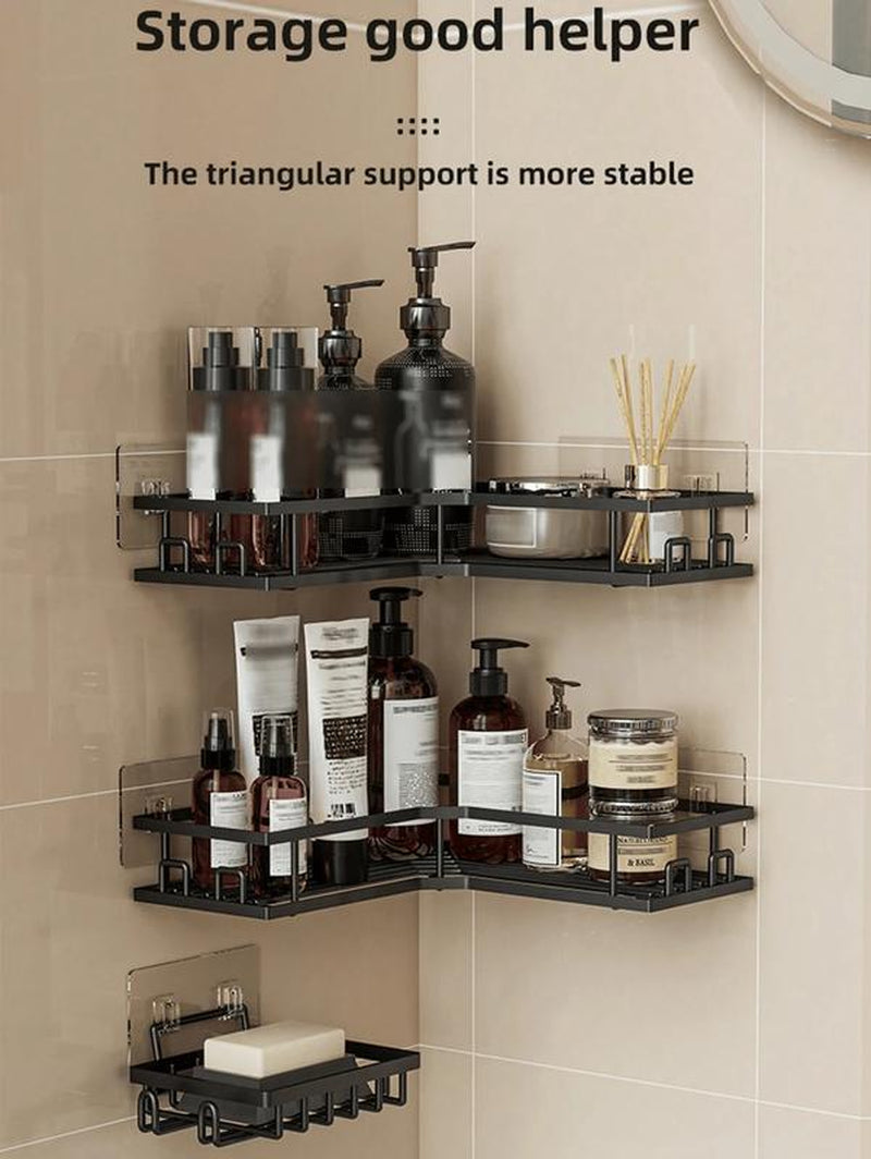 Two-Piece / Three-Piece Stainless Steel Bathroom Storage Rack Set, Wall-Mounted or Stick-On Shower Storage Rack, with a Carrying Capacity of Less than 10 Kilograms, Suitable for Corner Storage in Bathrooms, Kitchens and Living Rooms. Accessories Organizer